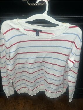 Gap, nautical, Long-Sleeve Crewneck Top with Red and Light Blue Stripes- XL
